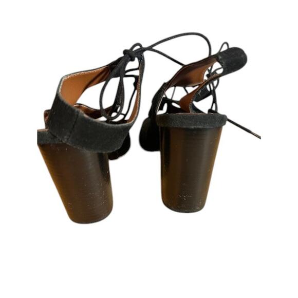 Saks Fifth Ave Black Leather Caged Lace up Block Chunky Heel Pumps Women Sz 7.5 - Picture 6 of 11